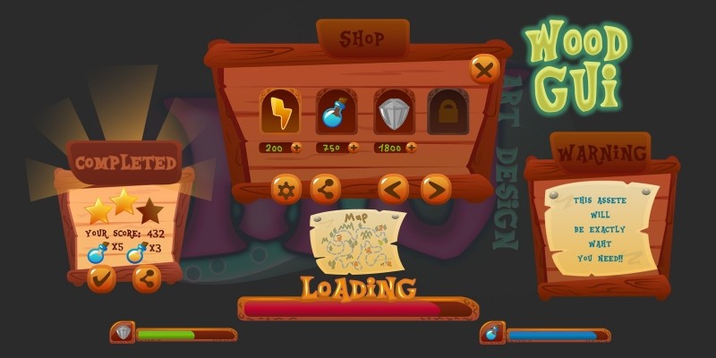 2D Game Wood GUI Kit