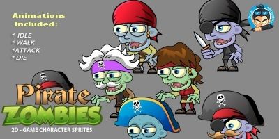 6- Pirates Zombie Character Sprites Set