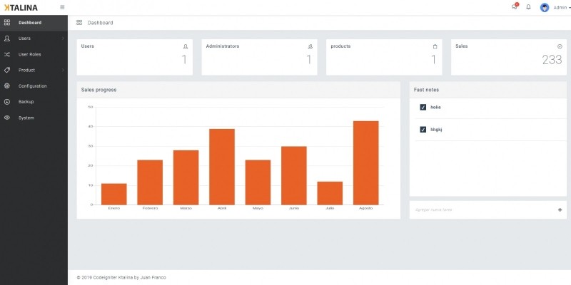 Ktalina Admin Panel CRUD CodeIgniter