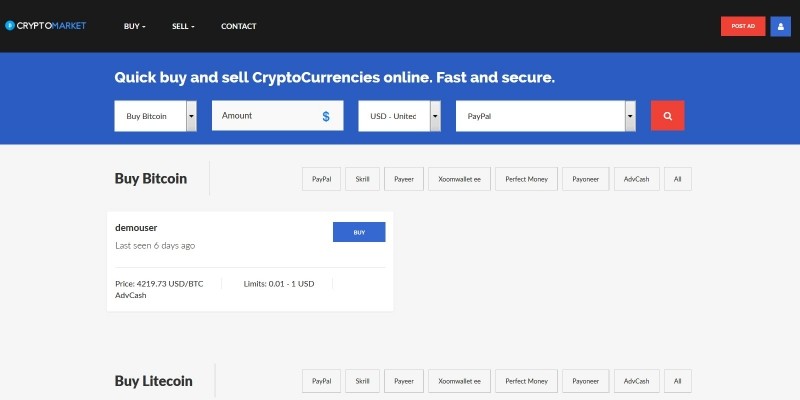 CryptoMarket - Crypto P2P Trading Platform