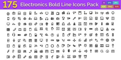 175 Electronics Bold Line Icons Pack