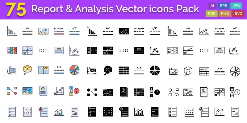 75 Report and Analysis Vector icons Pack