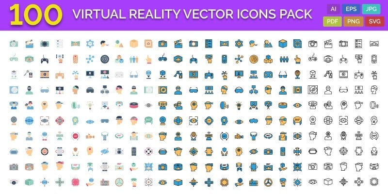100 Virtual Reality Vector Icons