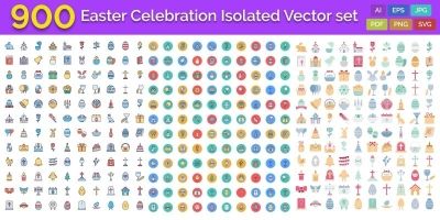 900 Easter Celebration Isolated Vector set