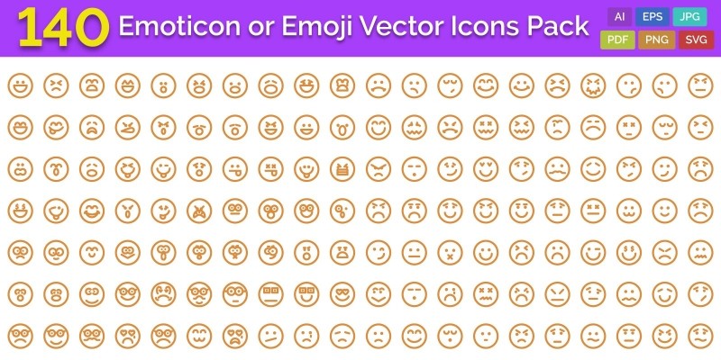 140 Emoticon or Emoji Vector Icons