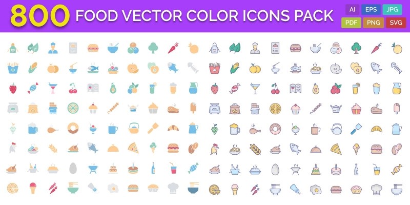 800 Food Vector Icons Pack