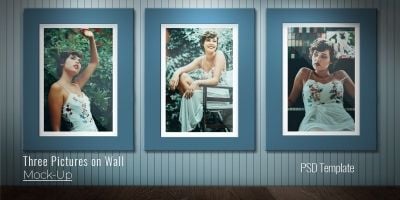 Three Pictures on Wall Mock-Up - 2 PSD Templates 