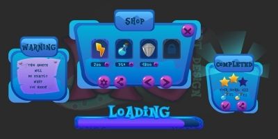 2D Game Blue Cartoon GUI