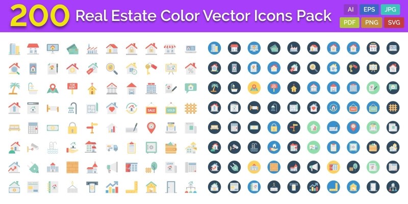 200 Real Estate Color Vector Icons Pack