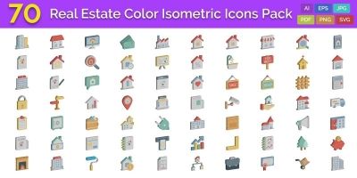 70 Real Estate Color isometric Vector icons Pack 
