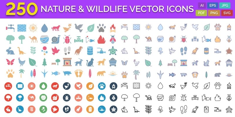 250 Nature & Wildlife Vector Icons