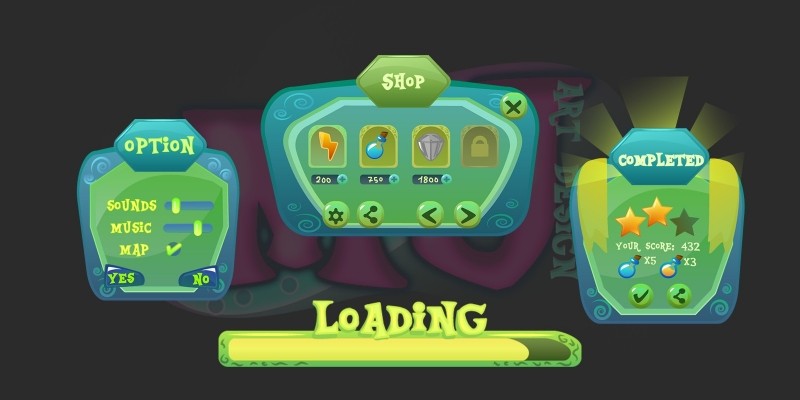 2D Game Green Cartoon GUI