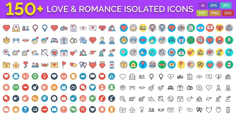 150 Love And Romance Isolated Vector Icons