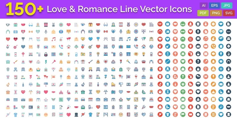 150 LoveAnd Romance Line Vector Icons