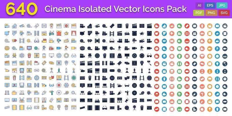 640 Cinema Isolated Vector Icons Pack