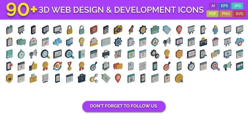 90 3D Web Design And Development Vector Icons