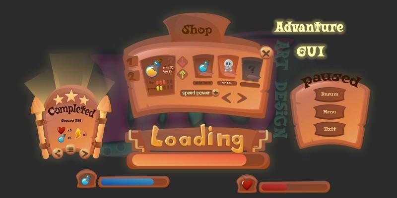 2D Game Adventure Cartoon GUI