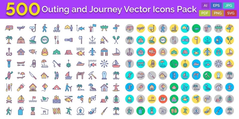 500 Outing and Journey Vector Icons Pack