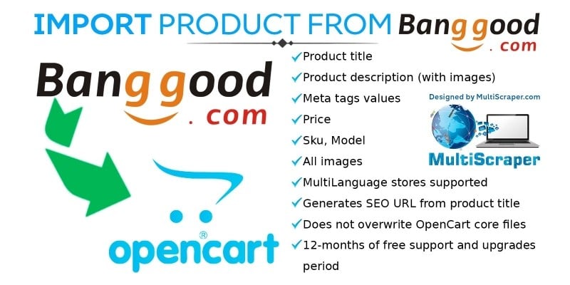 Import product from Banggood - OpenCart Extension