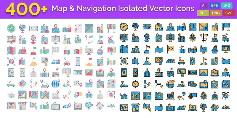 400 Map and Navigation Isolated Vector Icons