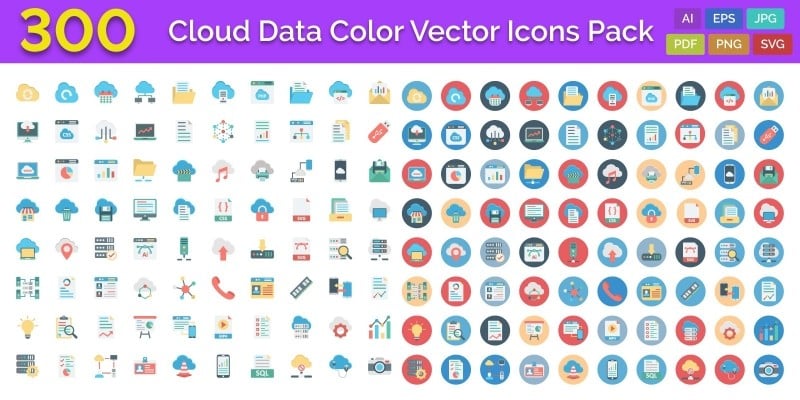 300 Cloud Data Color Vector Icons