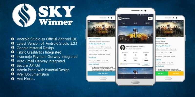 SkyWinner - PUBG Tournaments Organiser Android App