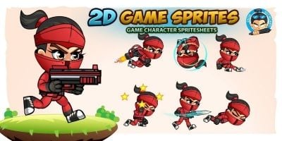 RedGirl Ninja 2D Game Sprites