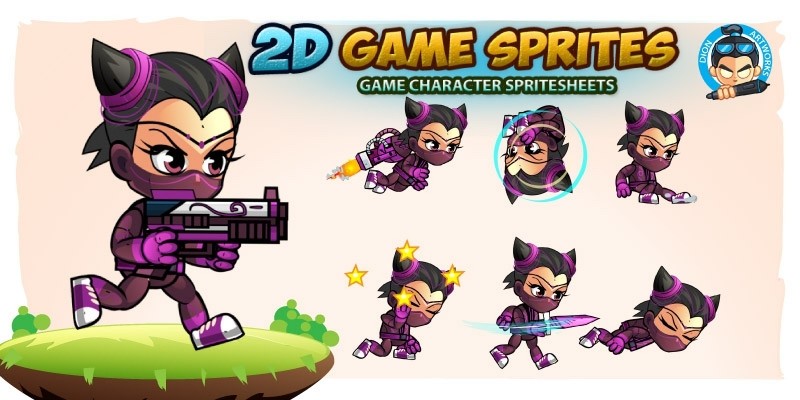 SuperCat Girl 2D Game Sprites