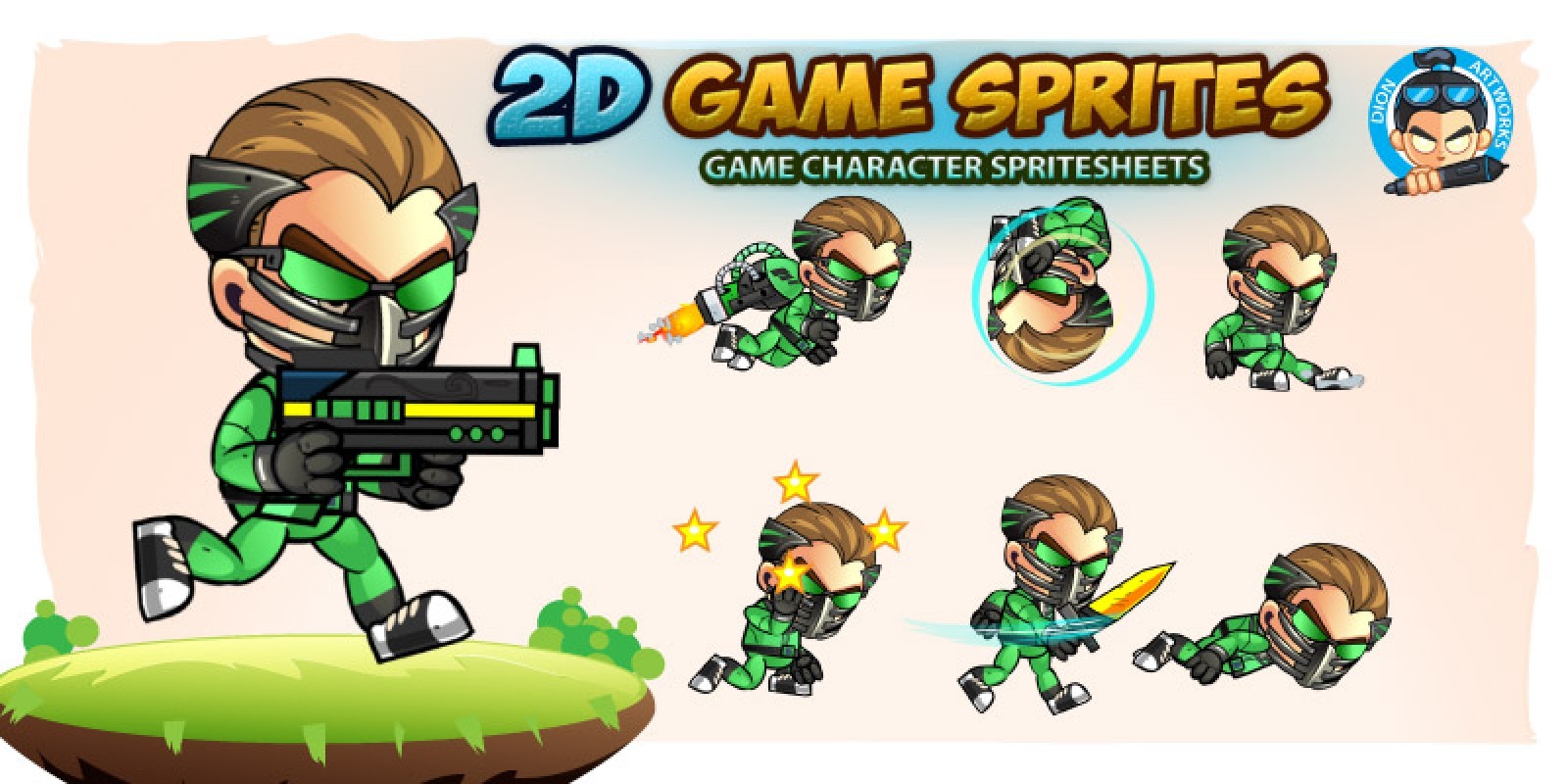 Green Cyborg 2D Game Sprites