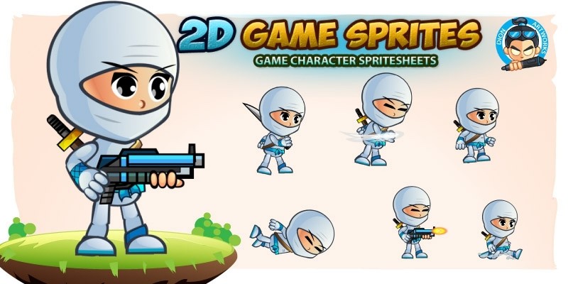 White Girl Ninja 2D Game Character Sprites