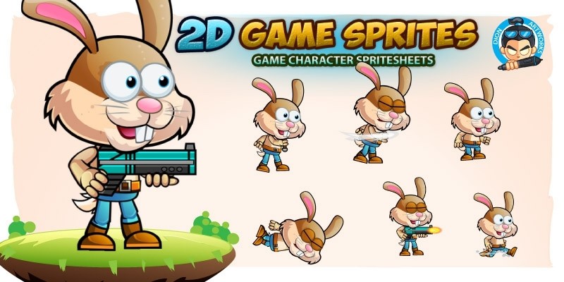 Warrior Bunny 2D Game Character Sprites