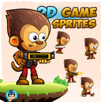 Monkey Warrior 2D Game Character Sprites