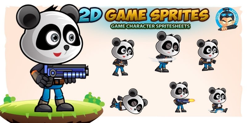 Panda Warrior 2D Game Character Sprites