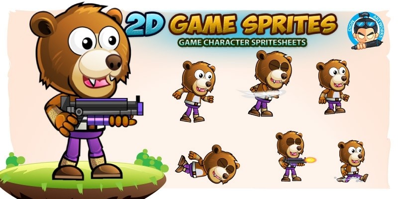 Bear Warrior 2D Game Character Sprites