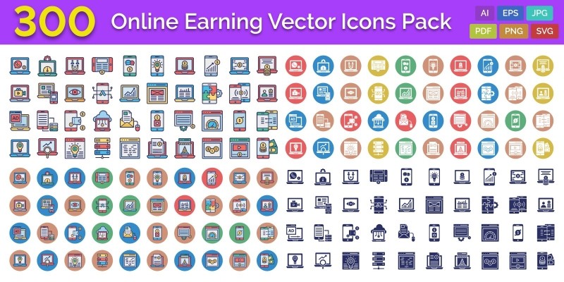 300 Online Earning Vector Icons Pack