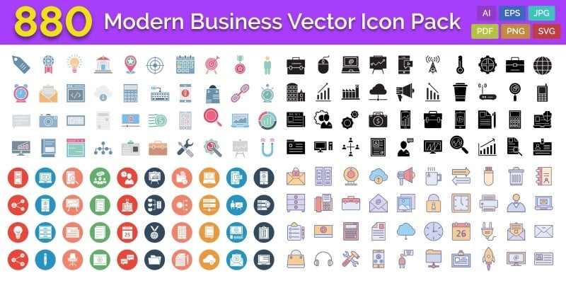 880 Modern Business Vector Icon pack