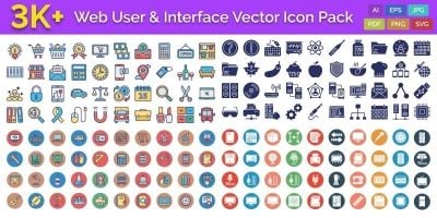 3000 Web User and Interface Vector Icons Pack