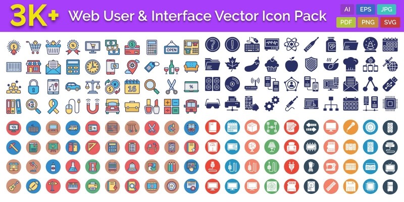 3000 Web User and Interface Vector Icons Pack