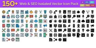 150 Web and SEO Isolated Vector Icons Pack