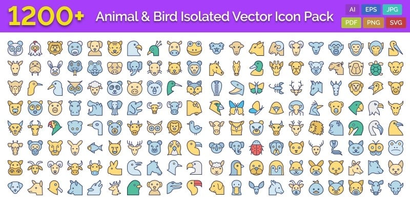 1200 Animal and Bird Isolated Vector Icons Pack