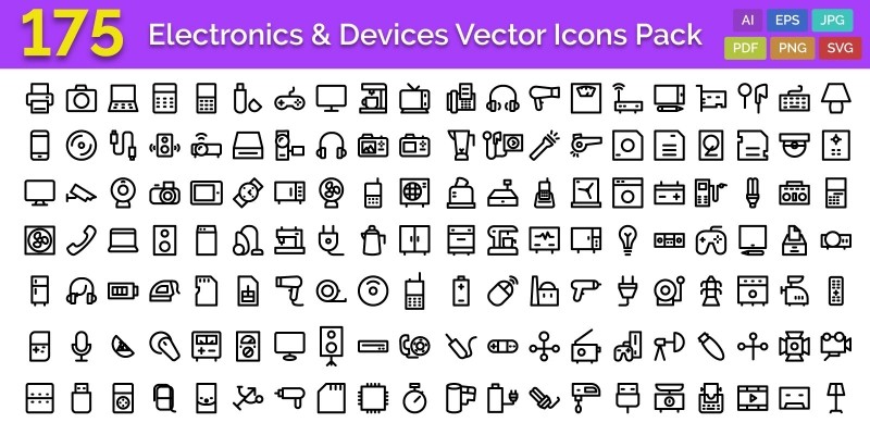 175 Electronics and Devices Vector Icons Pack