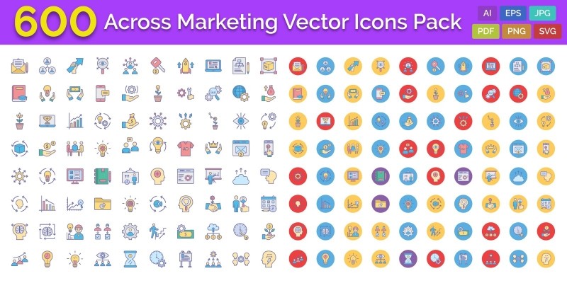 600 Cross Marketing Vector Icons Pack