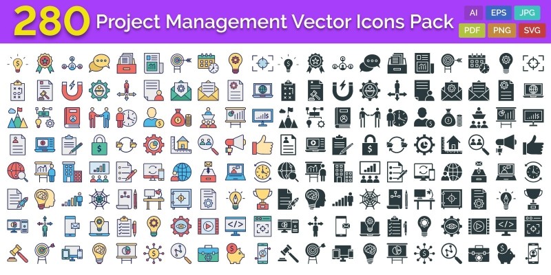 280 Project Management Isolated Vector Icons Pack