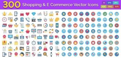 300 Shopping And E-Commerce Vector Icons Pack