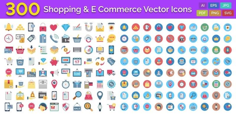 300 Shopping And E-Commerce Vector Icons Pack