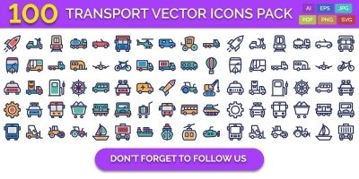 100 Transport Vector Icons Pack