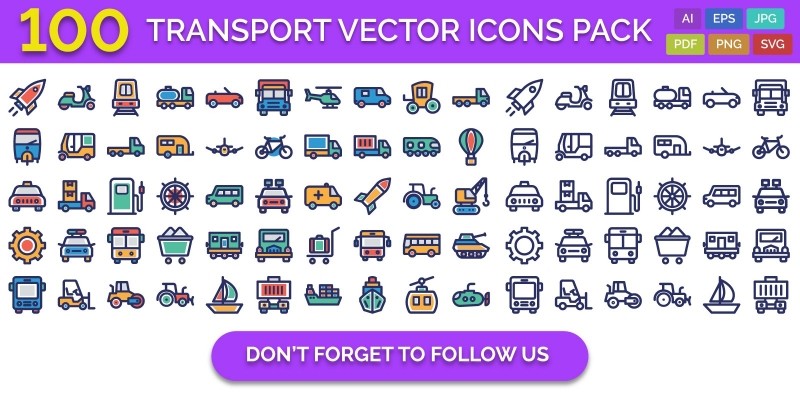 100 Transport Vector Icons Pack