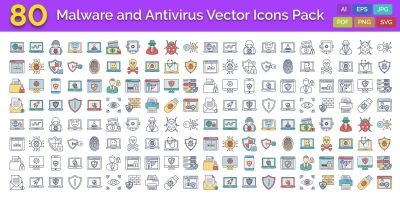 Malware And Antivirus Vector Icons Pack