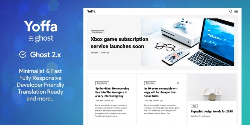 Yoffa - Minimalist And Fast Ghost Blog Theme