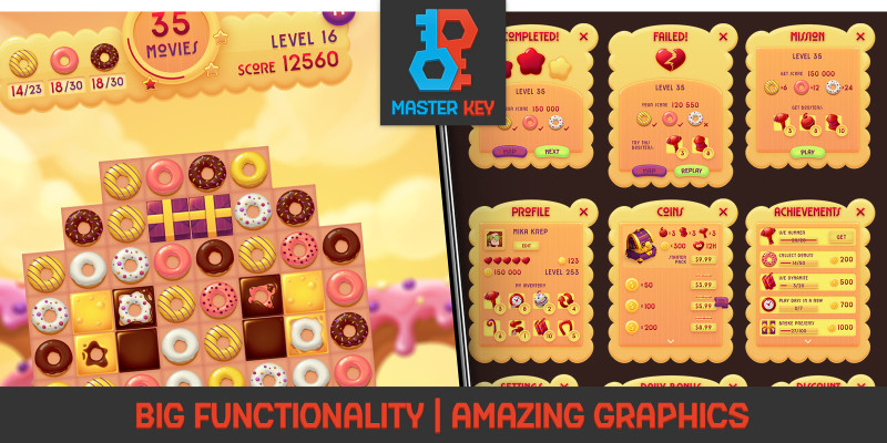 Donuts Match 3 Unity Game Template